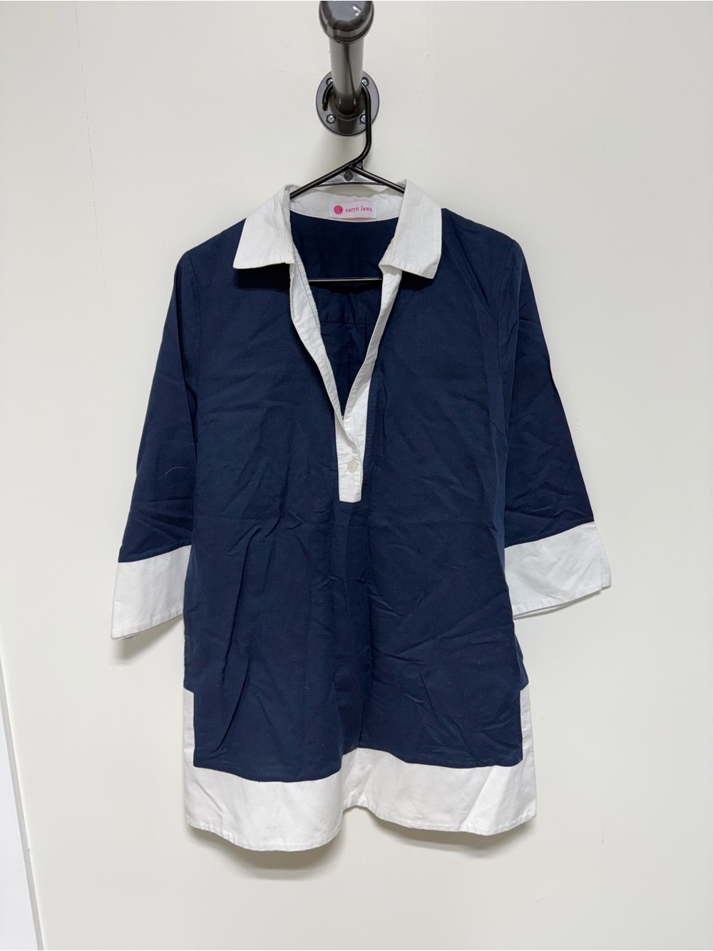 Caryn Lawn Navy and White Collared dress